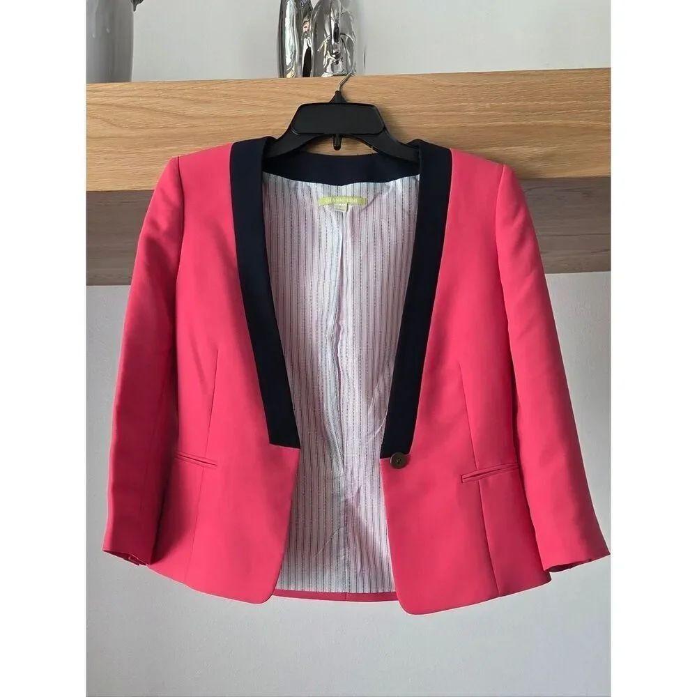 Tailored Pink Blazer with Navy Contrast Trim